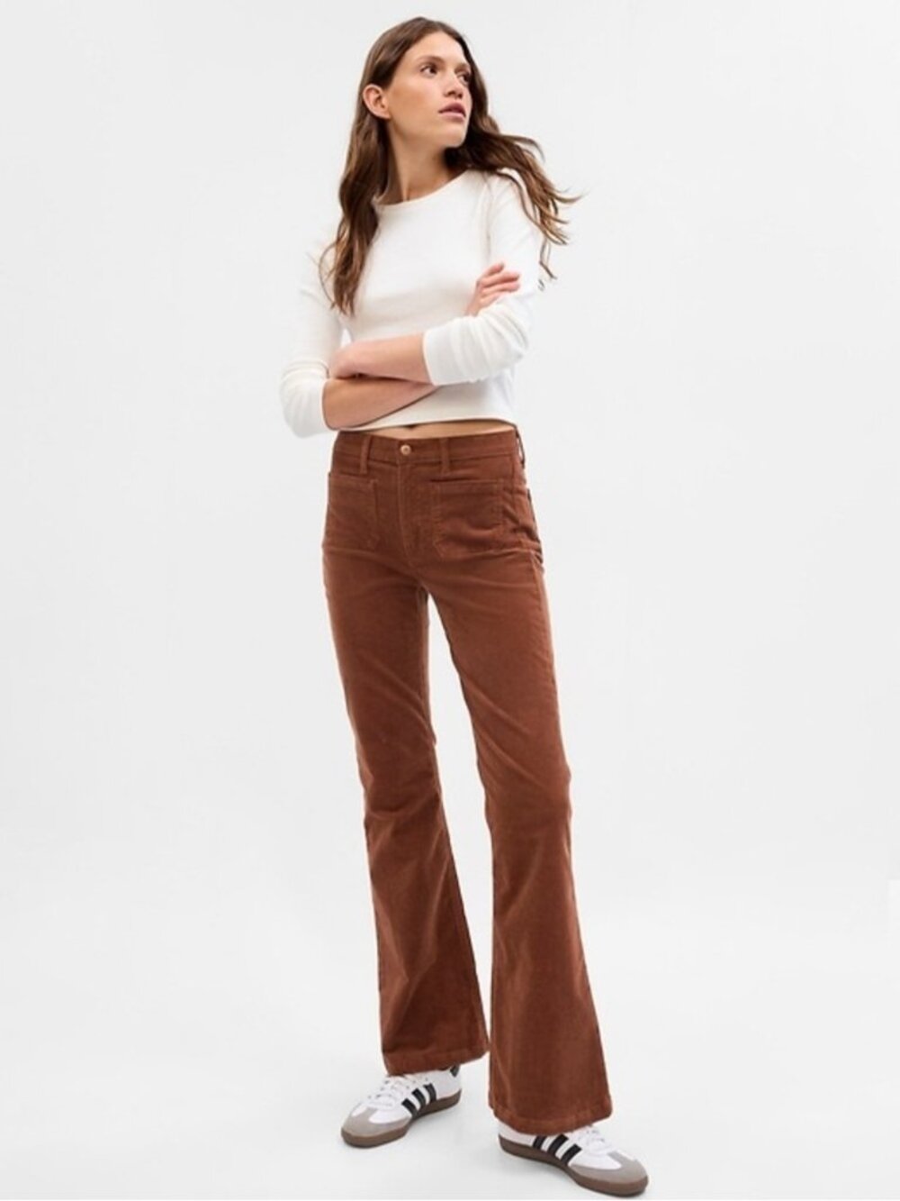GAP Women’s High Rise Corduroy '70s Flare Pants Size 32 US 14 In Sable brown
